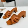 Damespantoffels met middelhoge hak, muilezels, echt leer, kruisgeweven leren buitenzool, pantoffels met blokhak, luxe designersandalen, fabrieksschoenen met doos