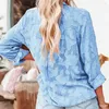 Blouses feminina malha ver através de camisas brancas de manga longa Jacquard camisa elegante blusa de tamanho grande e tops e