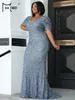 Plus size Dresses Missord Size Vneck Short Sleeves Sequin Mermaid Hem Evening Dress Wedding Party Elegant Formal Dres Prom Gown 230906