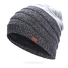 Berets inverno velo forrado duas cores gorros listrados chapéus de malha chenille ao ar livre à prova de vento quente engrossar