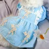 Vestuário para cães Petcírculo Vestidos Vintage Lace Blue Check Dress Fit Pequeno Filhote de Cachorro Pet Cat Todas as Estações Bonito Traje Roupas Saia