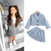 Clothing Sets 2023 Autumn Winter Infant Girls 3PCS Coat Clothes Set School Uniform Long Sleeve Button Jacket Tank Tops Pleated Skirt Customs