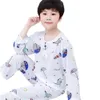 Pyjama d'été en coton et soie pour enfants, manches longues, section fine, pour bébés filles, ensemble de vêtements de maison en coton et soie pour enfants d'âge moyen