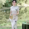 Vêtements ethniques Été Floral Long Vert Amélioré Cheongsam Élégant Performance Douce Chinoise Style Traditionnel Robe De Soirée Qipao Pour