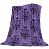 Couvertures Halloween Bats Haunted Mansion Violet Doux Chaud Flanelle Jeter Couverture Lit Grinning Fantômes pour Canapé Cadeaux 230906