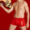 Underbyxor året för detta liv Bright Red Cotton Men's Underwear Cartoon i midja Boxer Pants NN091