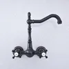 Kitchen Faucets Wet Bar Bathroom Vessel Sink Faucet Black Oil Rubbed Brass Wall Mounted Swivel Spout Mixer Tap Dual Cross Handles Msf723