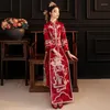 Abbigliamento etnico Matrimonio cinese Perline scintillanti Cheongsam Sposa Toast Tang Abito Formale Tradizionale Rosso Paillettes Qipao