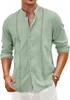 Men's Tracksuits Cuban Guayabera Shirts Linen Casual Long Sleeve Button Down Shirt Band Collar Summer Beach Tops 230906