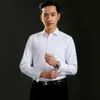Мужские повседневные рубашки, французские запонки, деловая саржевая классическая рубашка с длинным рукавом и белым воротником, мужской полосатый топ большого размера 230905
