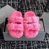 Luxury designer women furry slippers wool warm winter buckle fur slide sandals outdoors fashion home flat non-slip lazy mules Sizes 35-41 with box