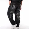 Jeans masculinos 2023 homem solto baggy hiphop skate denim calças rua dança hip hop rap masculino calças pretas tamanho chinês 30-46