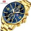 Orologi da polso MINI FOCUS Orologi al quarzo da uomo d'affari Orologio cronografo in acciaio inossidabile Oro Blu Relógios Masculino Orologio Top Brand 0278G 230905