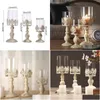 Candle Holders 3 Size Elegant Holder Cube Stand Candlestick Metal Base Craft Votice Large Glass Candles Centro De Mesa Boda Drop Del Dh3Fi