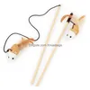 Cat Toys Funny Stick Interactive Kitten Wood Wand Feather Bell Fish Rat Doll Catcher Teaser Träning för inomhusdjur Drop Delivery Dhyy7