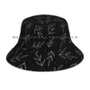 Berets Minimal Botanicals-Black Beanies Knit Hat Fern Leaves Plants Hippy Wilderness Outdoors Camping Dots Mickee Mariee Black And