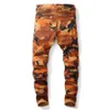 Fashion-Qmgood Streetwear Men's Camouflage Jeans Motocycle Camo Slim Jeans Suit pour hommes Hip-hop Biker avec Zipper Pants198R