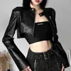 Vestes en cuir pour femmes Goth Dark Zipper Cyber Gothic Y2k Crop Jackets Grunge Punk Style Faux Manteaux Femme Mode Streetwear Ourlet Irrégulier Manteau