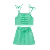 Clothing Sets Baby Girls 2PCS Outfits Solid Color Buttons Bow Tie Sling Straps Crop Tops Mini Skirt With Waist Belt Summer Sweet Set