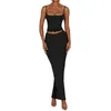 Two Piece Dress Square Neck Ladies Sling Top Maxi Skirt High Waisted Women Spaghetti Strap Sexy Style Slim Fit Party Clothing