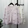 Malhas femininas 3d flor imitação vison velo malha cardigan outono estilo solto macio camisola casaco feminino jaqueta