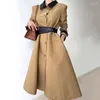 Damen-Grabenmäntel SuperAen Korea Chic Herbst und Winter Nische Retro Revers einreihiger Riemen langer Mantel für Frau