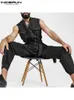 Męskie spodnie Inderun Men Jumpsuits Solid Lapele Bez rękawów Multi Pockets modne rompers z paskiem 2023 Streetwear Casual Cargo Commoners 230906