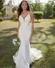 Wedding Dresses Ivory Bridal Gowns Mermaid Trumpet Sleeveless New Custom Plus Size Lace Up V-Neck White Backless Sweep Train Applique Button Zipper