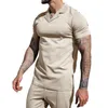 Erkek Trailtsits Summer Mens Casual Polo Suit Kavur Fermuarı Katı Kısa Kollu Gömlek Drawstring Shorts 2 Parçalı Spor Setleri