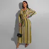 Casual Dresses DPSDE 2023 Autumn and Winter Long Sleeve Striped Cardigan Lapel Fashion Slim Fit Women Dress