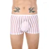 Cuecas masculinas malha listrada sheer conforto shorts u bolsa boxer briefs masculino roupa interior calcinha transparente sono bottoms troncos de banho