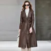 Women's Leather 2023Leather Jacket Genuine For Women High-end Long Sheepskin Coat Korean Belt Trench Coats Jackets Chaque