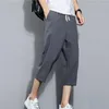 Pantalon sarouel pour hommes, short de plage en coton et lin, Capri Cargo, décontracté, taille élastique, Baggy, cordon de serrage, poche ample