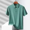 Polos masculinos clássicos cor sólida gelo seda verão negócios camisas casuais outwear manga curta top tees tamanho grande M-5XL roupas