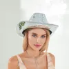 Berets Women Men Cowboy Hat Wide Brim Reflective Mirror Laser Cowgirl Cap Carnival Stage Show Party