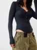 Kvinnor Hoodies Sweatshirts Chronstyle Women Ribbed Hooded Long Sleeve Tops Solid Slim Fit Casual Buttons Up Club Streetwear Eesthetic 230906