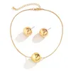 Necklace Earrings Set Gold Silver Colors Metal Ball Bead Stud Earring Jewelry For Women Party Elegant Accessories