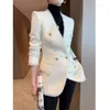 Kvinnorjackor Fashion Double Breasted Tweed Blazer Coat Women French Long Sleeve White Outwear Office Lady Elegant Tassel Patchwork Jacket