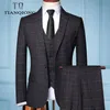 Three-piece Male Formal Business Plaids Suit For Men's Fashion Boutique Plaid Wedding Dress Suit Jacket252v
