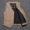 Men's Vests Motorcycle Man's Vest Summer Cowhide Leather Riding Waistcoat For Men Genuine Bandage Tank Top Jacket