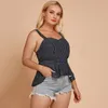 Maglietta taglie forti da donna Top estivo senza spalline senza maniche Camicetta con cinturino Stampa a righe grandi Top sexy senza schienale 230905