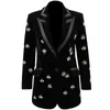 Giacche da donna Primavera Autunno Velluto Giacca femminile Moda Blazer nero Api Ricamo Cappotto lungo per le donne Marchi di lusso Cena Party Wear 230906