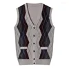 Men's Vests Top Grade 6.5% Wool Men Smart Casual Classic Sweater Vest Autumn Winter Warm V-Neck Fashion Argyle Sleeveless Knit