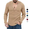 Herensweaters Katoenen top Dieptepuntoverhemd Trendy lente en herfst Diepe V-hals Effen kleur Gebreid met lange mouwen