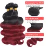 Synthetic Wigs 10A gelombang tubuh Ombre rambut manusia 1B 350 bundel jalinan dengan 1B 99J penutup Remy 230905