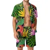 Herren-Trainingsanzüge, grüne Pflanze, Herren-Sets, Blattdruck, lässige Shorts, Strandmode, Hemd-Set, Sommer-Hawaii-bedruckter Anzug, kurze Ärmel, große Größe