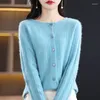 Women's Knits Long Sleeve Cashmere Women Knitted Sweaters Pure Merino Wool Spring Autume O-Neck Top Cardigan Clothing Knitwear