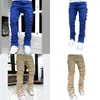 Jeans pour hommes déchiré en détresse détruit coupe droite Denims pantalon slim décontracté mode patchs empilés cadeau