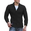 Herrtröjor Solid Color Sweater Coat Stylish Sticked Cardigan Lapel Single-Breasted With Twisted Texture Slim Fit Cold