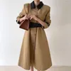 Damen-Grabenmäntel SuperAen Korea Chic Herbst und Winter Nische Retro Revers einreihiger Riemen langer Mantel für Frau